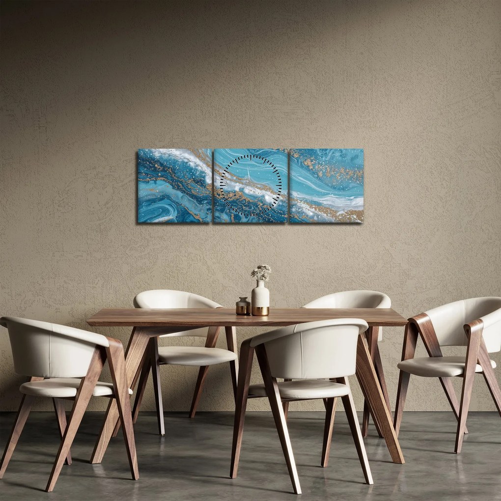 Kép - Világoskék márvány arannyal I. (órával) (90x30 cm)