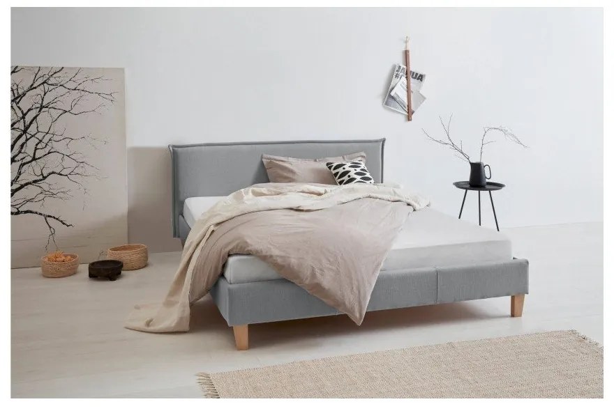 Szürke kárpitozott franciaágy ágyráccsal 200x200 cm Tina – Ropez