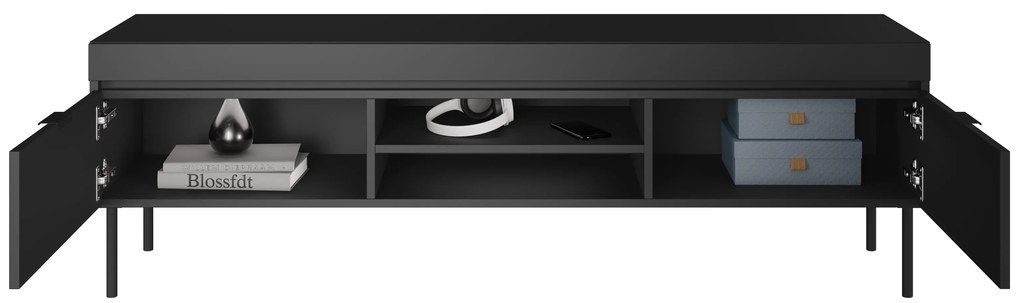 Sentia 157 TV-szekrény fém lábakkal - fekete / fekete