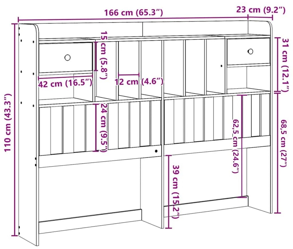 fehér tömör fenyőfa fejtámla tárolóval 75 cm