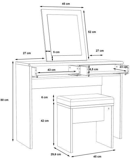 Sminkasztal JUNO + puff 45x29,6 cm barna/fekete