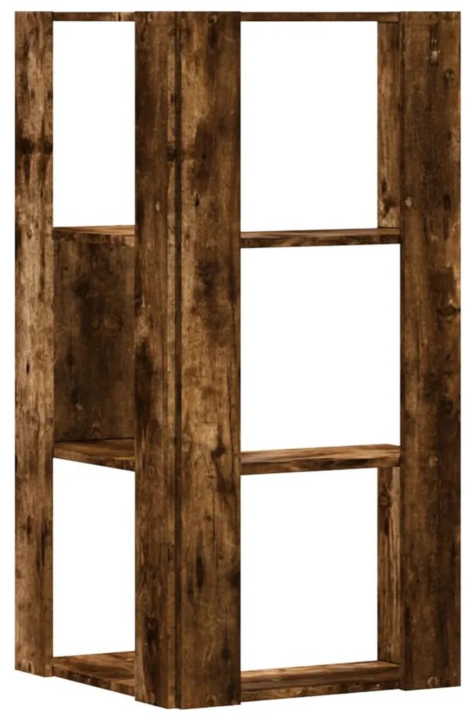 3 szintes füstös tölgy szerelt fa sarok könyvespolc 50x50x102cm