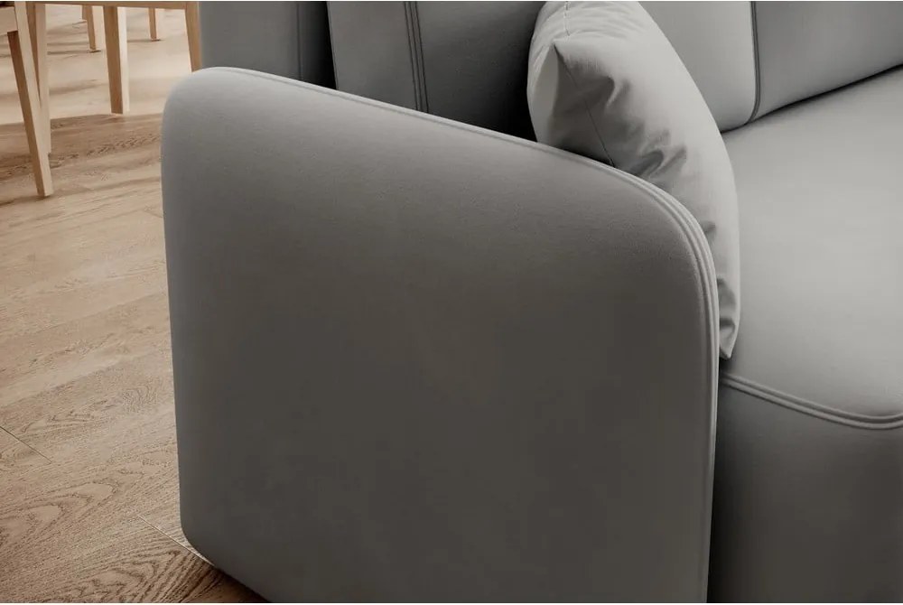 Világosszürke bársony kinyitható-tárolóhelyes sarokkanapé (jobb oldali-heverő résszel) Hadson – ELTAP