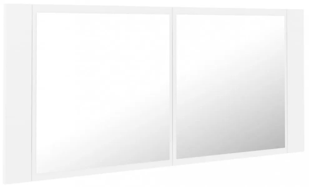 fehér akril LED-es fürdőszobaszekrény tükörrel 100 x 12 x 45 cm