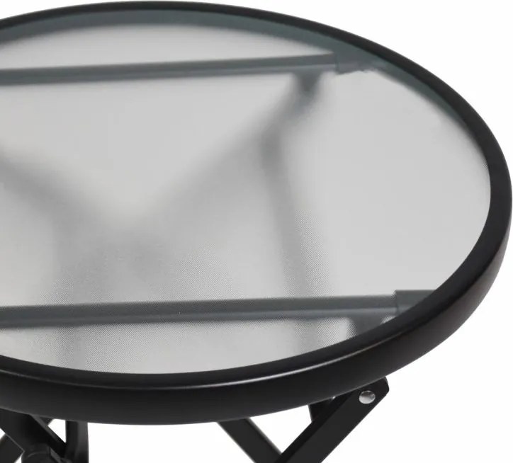 Összecsukható asztal üveglappal fekete Ø 45 cm acél