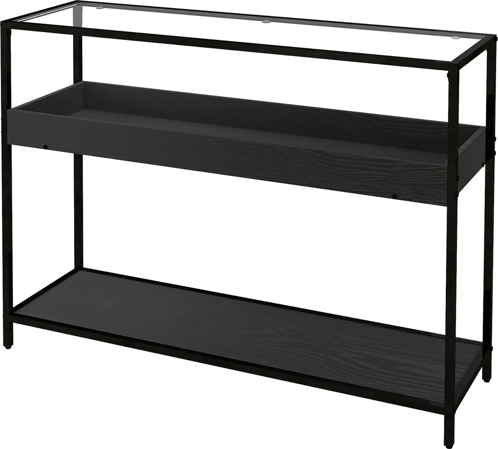 HOMCOM Konsole Asztal, Előtér Asztal 2 Polccal, Temperált Üveg Felső rész, 100 x 30 x 78 cm, Oldal Asztal, Kanapé Asztal, Térbeállóhoz, Kisméretű Tere