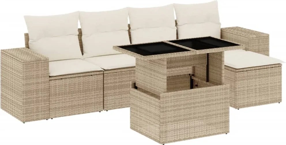 vidaXL 6 részes bézs polyrattan kerti ülőgarnitúra párnával