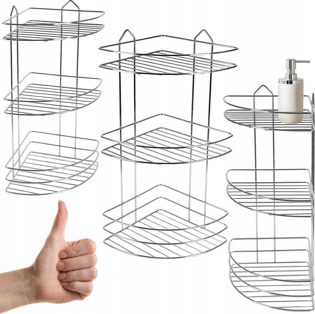 Ezüst Színű Fém Sarokpolc 3 Szintes, Non-invazív, Strapabíró Fürdőszobai