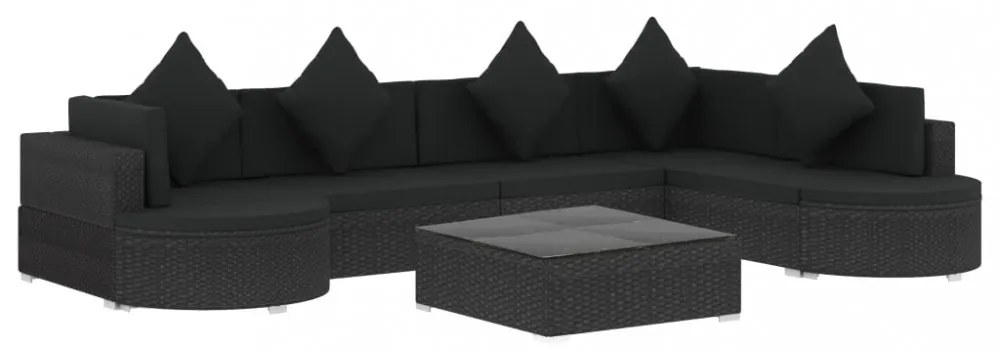 8 részes fekete polyrattan kertibútor-garnitúra párnákkal
