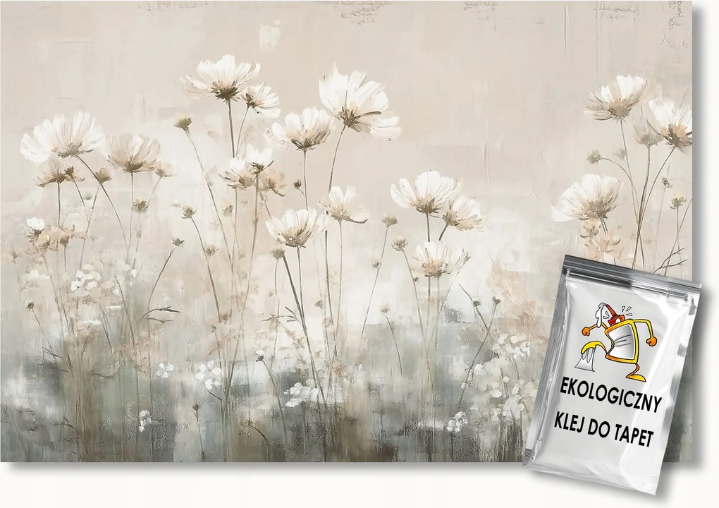 Fotótapéta Flizelina Grafika Természet Bézs Rét Fehér Virágok 250x175 ragasztó