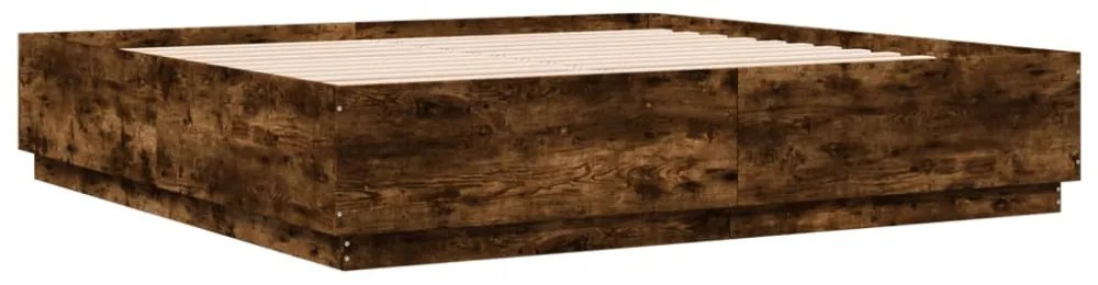 füstös tölgy színű szerelt fa ágykeret LED-del 200 x 200 cm
