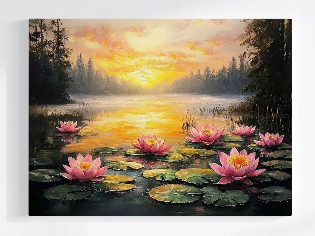 Vászonkép Canvas Tájkép Kilátás Nyár Nap Tó Lótusz Liliom 80x60