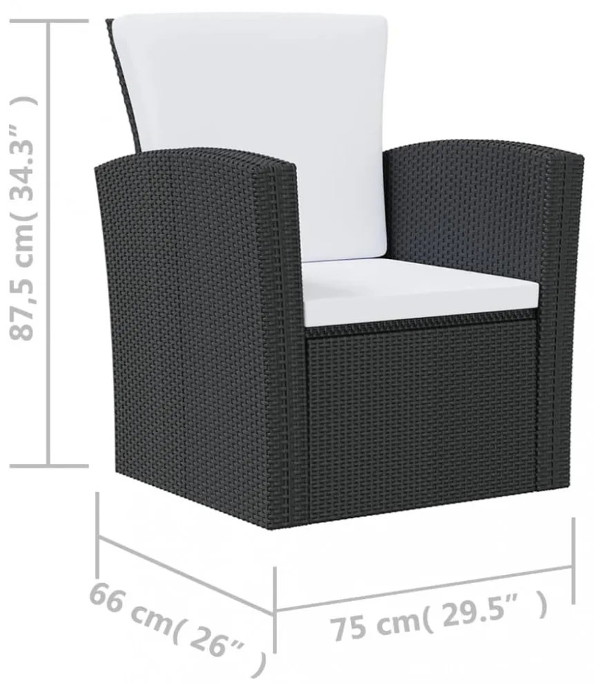 16 részes fekete polyrattan kerti ülőgarnitúra párnákkal