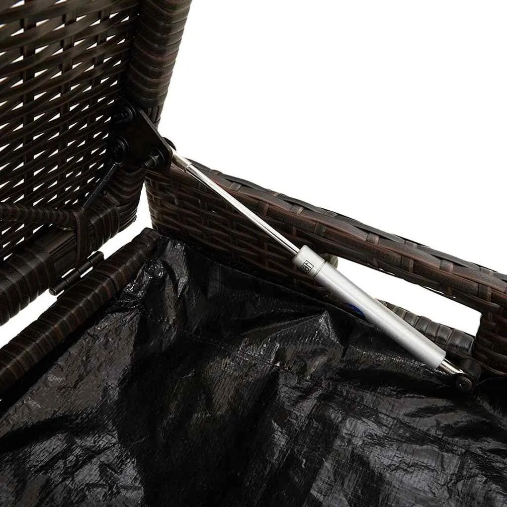 barna polyrattan kültéri tárolópad párnával 100 cm