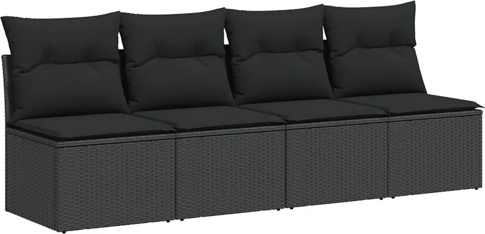 vidaXL 4 személyes fekete polyrattan kerti kanapé párnákkal