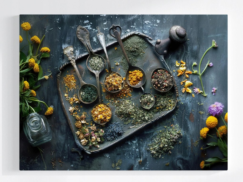 Vászonkép Canvas Konyha Főzés Étel Fűszerek Gyógynövények 80x60