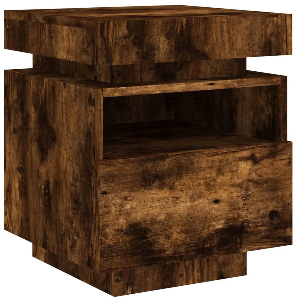 2 db sonoma tölgy éjjeliszekrény LED-fényekkel 40x39x48,5 cm