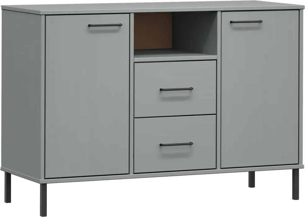 vidaXL OSLO szürke tömör fa tálalószekrény fém lábakkal 113x40x77 cm