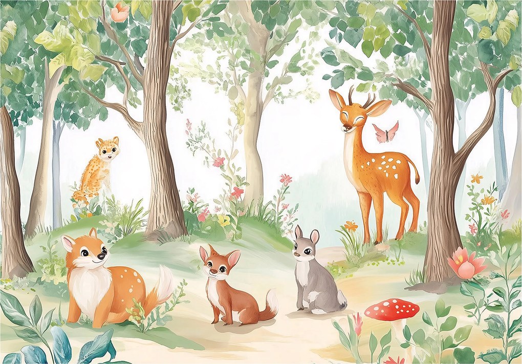 Fotótapéta Gyerekeknek Erdő Állatok Lányok Tapéta Flizelina 200x140