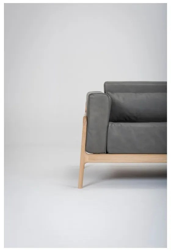 Fawn sötétszürke kanapé bivalybőrből, tömör tölgyfa szerkezettel, 210 cm - Gazzda