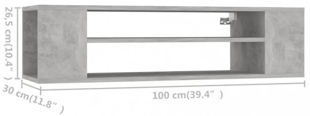 betonszürke szerelt fa függő TV-szekrény 100 x 30 x 26,5 cm