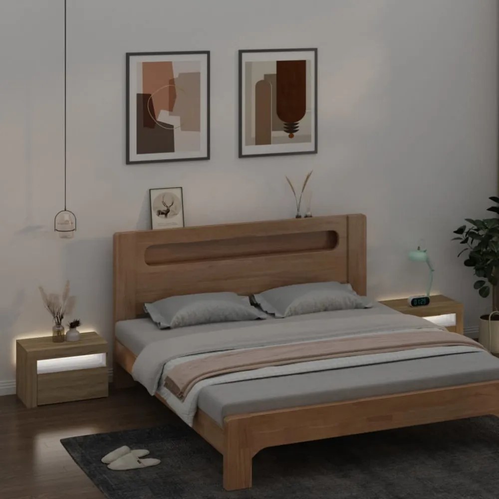 2 db füstös tölgy színű éjjeliszekrény LED-del 60 x 35 x 40 cm
