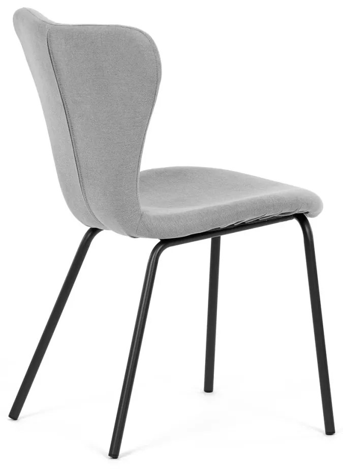 Scaun de sufragerie, material gri argintiu, picioare metalice negre