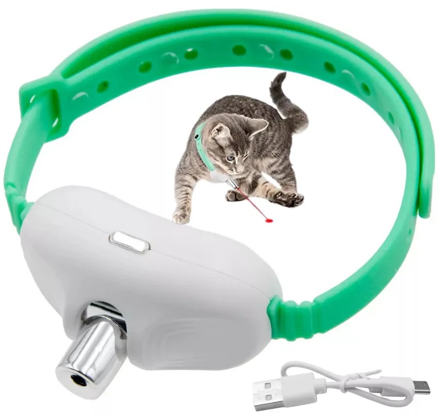 Interaktív lézeres macskanyakörv USB töltéssel, zöld