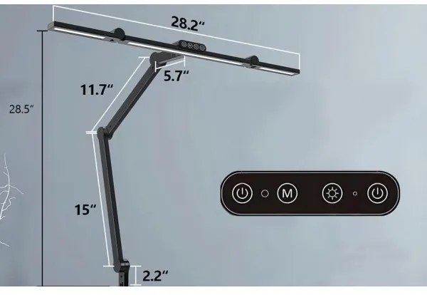 LED érintős asztali lámpa, állítható fényerő, 24W, 3000-6500K, CRI 92, fekete