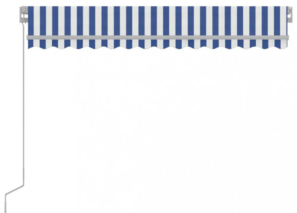 kék és fehér kézzel kihúzható LED-es napellenző 300 x 250 cm