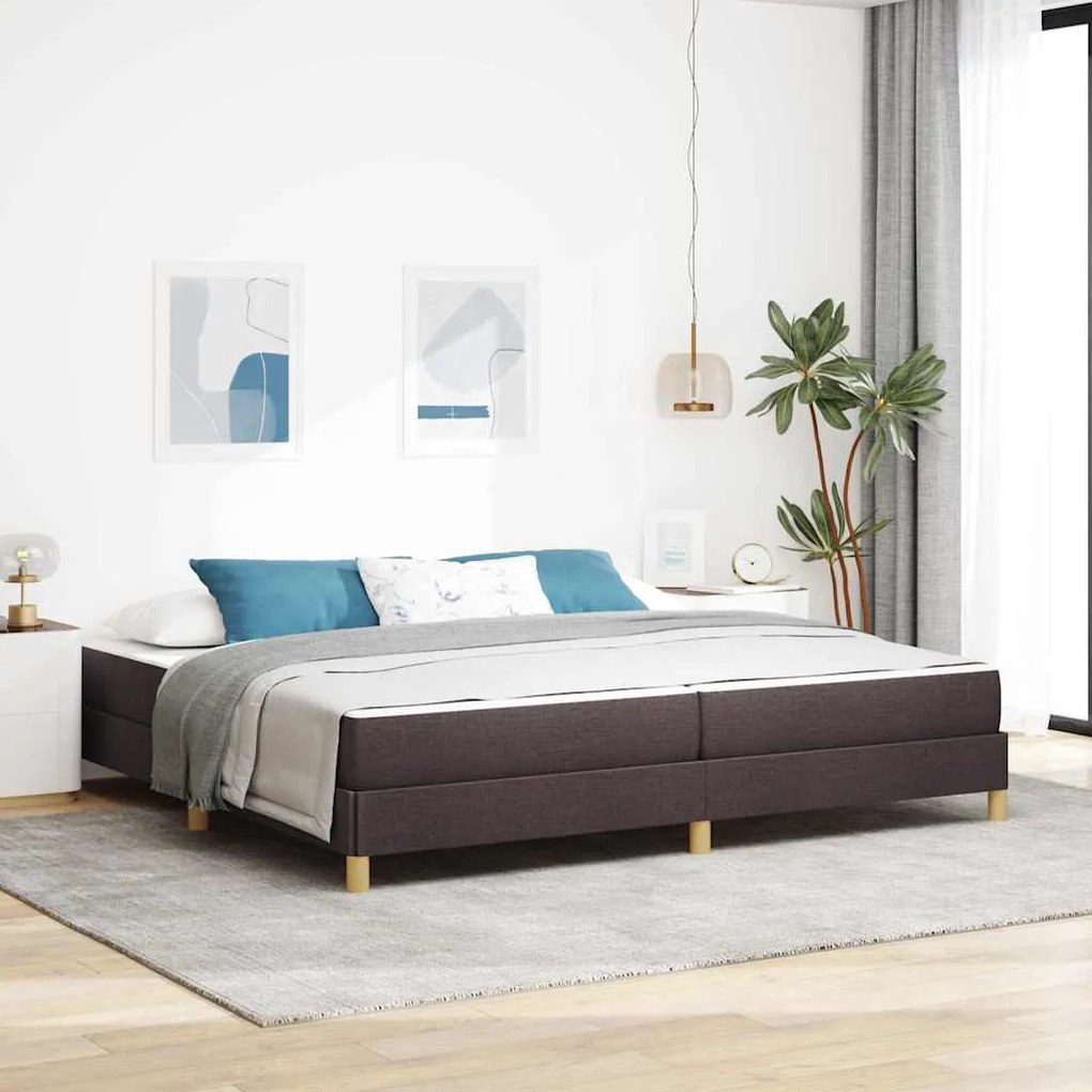 Boxrugós ágy Barna 200 x 200 cm Textil és mérnöki fa