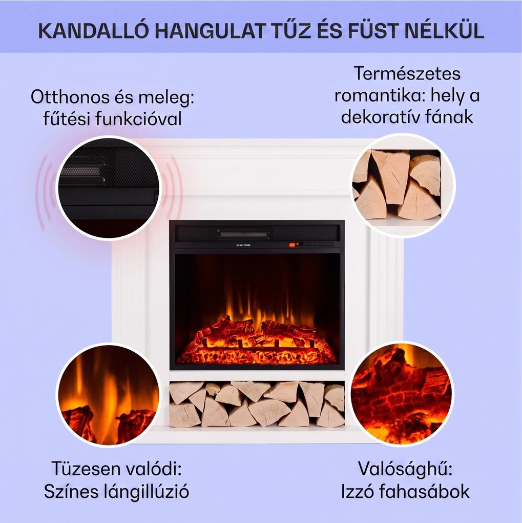Klarstein Las Pilas elektromos kandalló hősugárzó 900/1800W heti időzítő távirányítóval