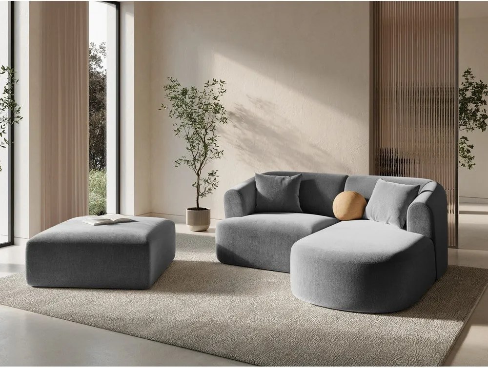 Világosszürke bársony sarokkanapé (jobb oldali-heverő résszel) Campi – Cosmopolitan Design