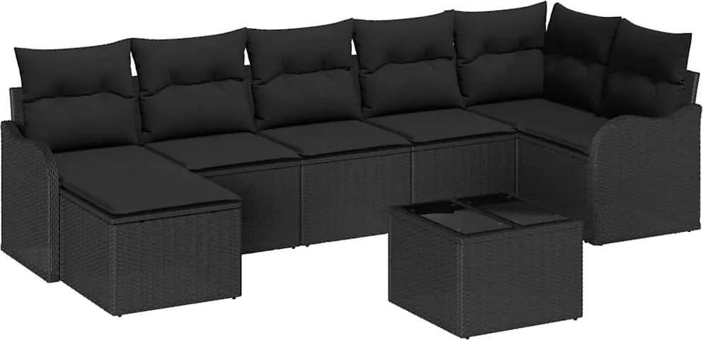 vidaXL Kerti Kanapé Szett párnával 8 pcs Fekete Poli rattan