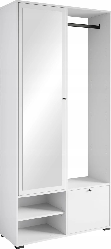 Dino gardróbszekrény előszobába: tükör, cipősszekrény, polcok, rúd