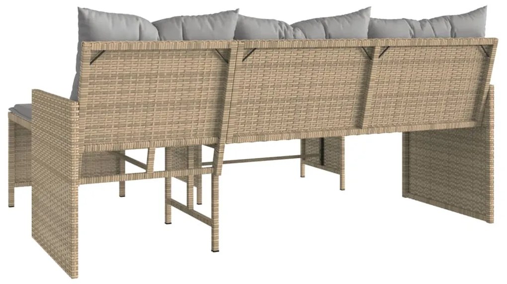 vidaXL L-alakú bézs polyrattan kerti kanapé asztallal és párnával