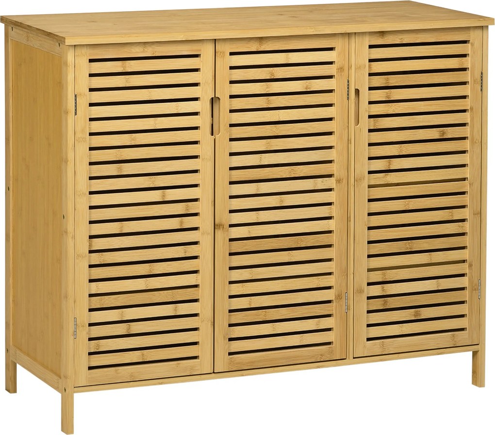 HOMCOM Bambusz Cipőtároló Szekrény 3 Zsalus Ajtóval Állítható Polcokkal 16 Pár Cipőhöz, 100x35x80 cm | Aosom