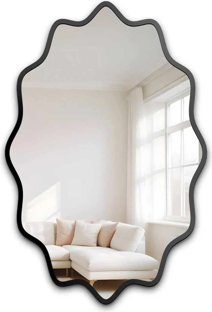 Aquarelle Elva 100x150 hullámos fekete keretes tükör előszobába