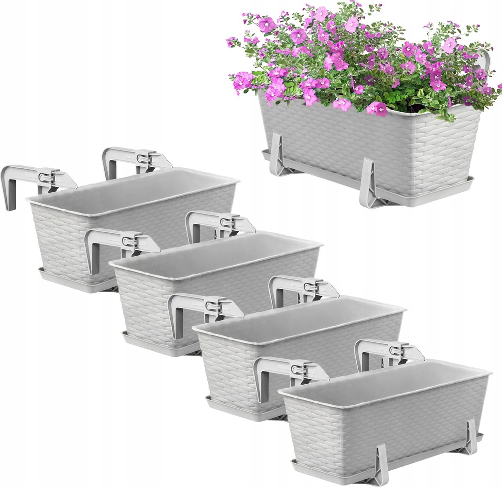 4 x Virágtartó Erkélydoboz 40cm Fogantyúk Szürke Szett