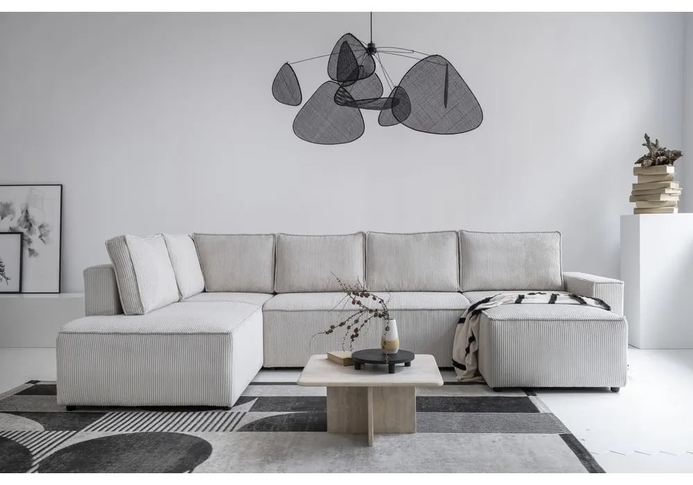 Fehér kordbársony kinyitható sarokkanapé (bal oldali-U alakú) Brave Dave – Miuform