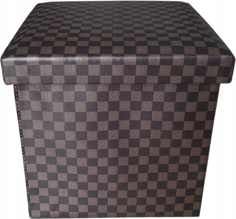 Puff összecsukható szögletes láda ülő tároló 30cm sakktábla barna