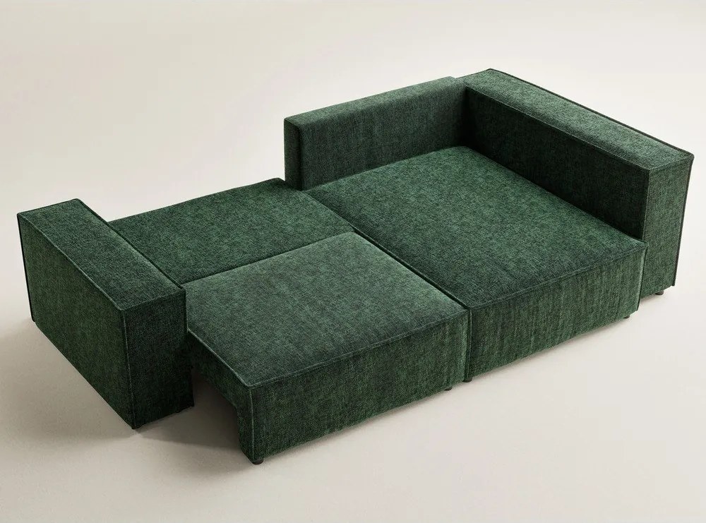 Sötétzöld zsenília kinyitható-tárolóhelyes sarokkanapé (jobb oldali-L alakú) Tonga – Maison de Rêve
