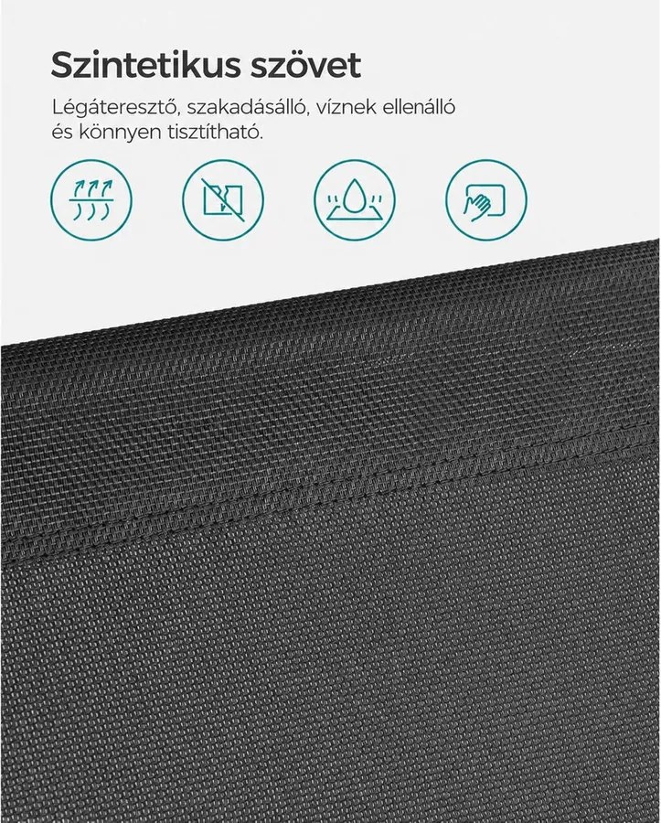 Összecsukható napozóágy napellenzővel 53 x 193 x 29,5 cm, 150 kg-ig terhelhető, sötétszürke