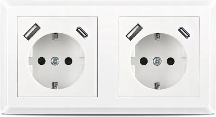 Dupla Aljzat Usb Töltővel A+c 16A 250V Fehér
