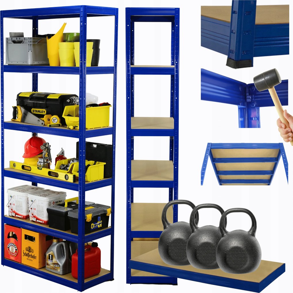 Tárolószekrény fém állvány Helios 213x100x35cm 6Px350kg Tömör Kék