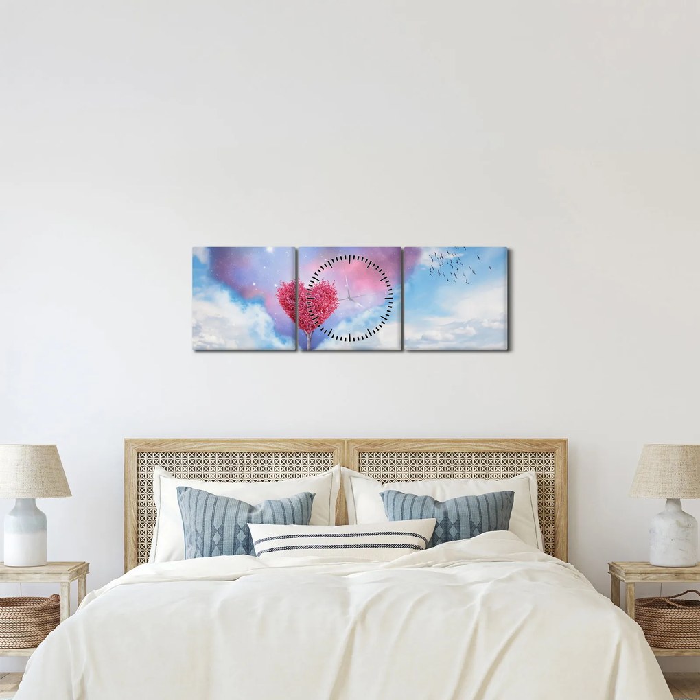 Kép - Rózsaszín szív fa (órával) (90x30 cm)