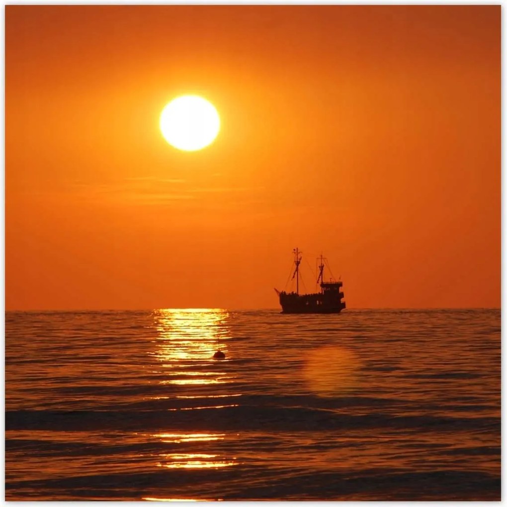 Poszterek 70x70 Naplemente hajóval