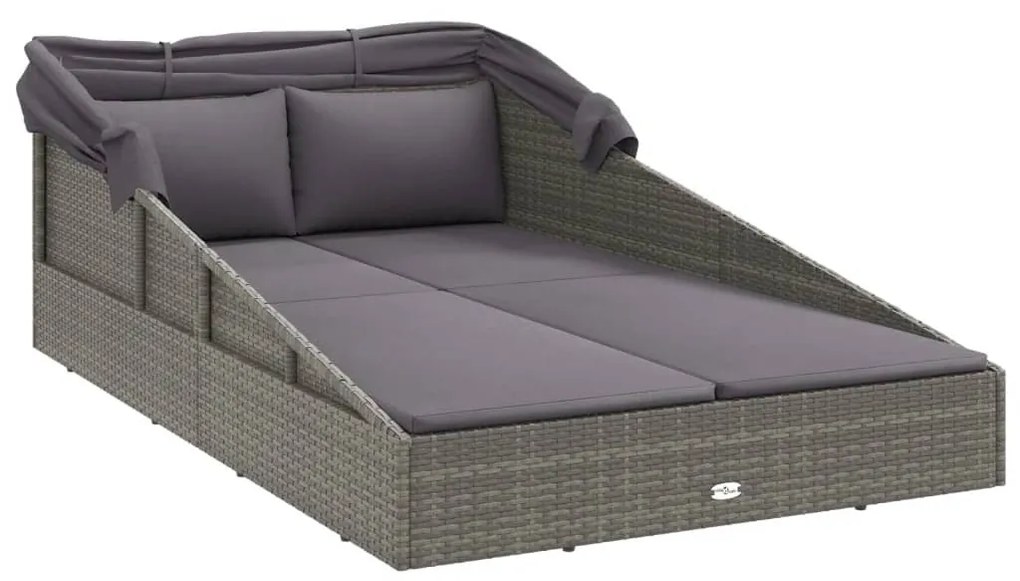 szürke polyrattan napágy összecsukható tetővel 200x114x128 cm