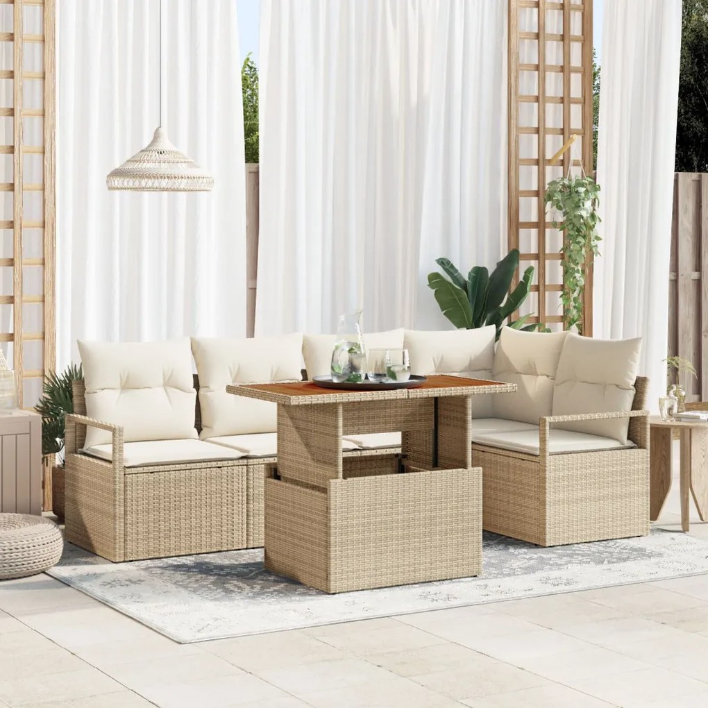 Kert étkező szett párnával 6 pcs Beige és krém 100 x 55 x 73 cm