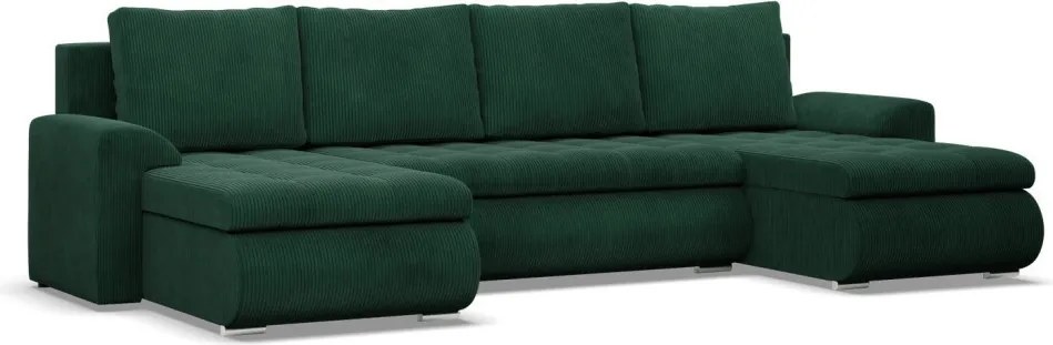 Tokio U alakú sarokkanapé, 3 ágyneműtartóval, kordbársony, univerzális oldal, zöld